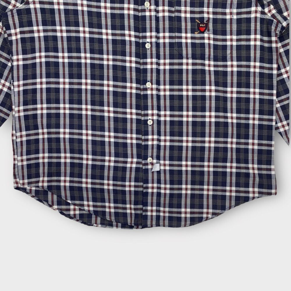 VINTAGE Ralph Lauren Shirt Mens Large Polo Golf Crest Logo Check Navy Red Preppy - Picture 7 of 15
